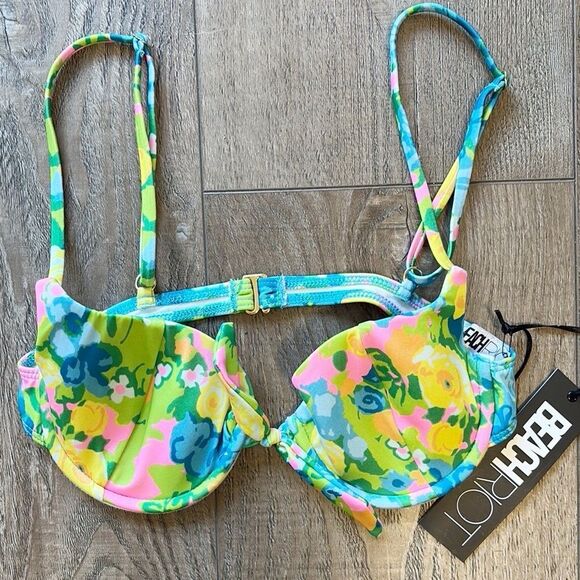 Beach Riot Stella Retro Multicolor Floral Bikini Top in Biscaine - Picture 1 of 4